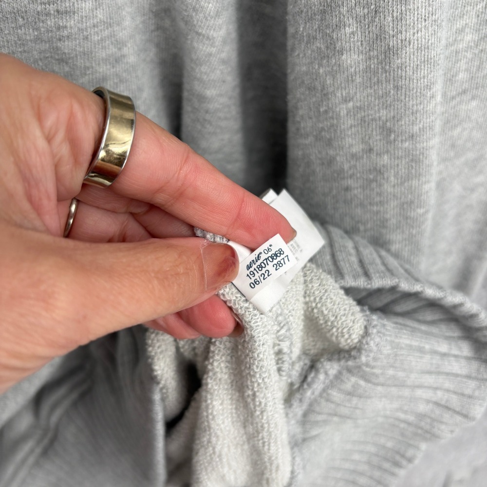 Aerie Down To Earth Henley Hoodie Size L Heather Gray Oversized V Neck Terry - Picture 7 of 8